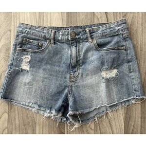 Aeropostale Jean Shorts Womens 30x2 Blue Frayed High Waist Shorty Tag 10